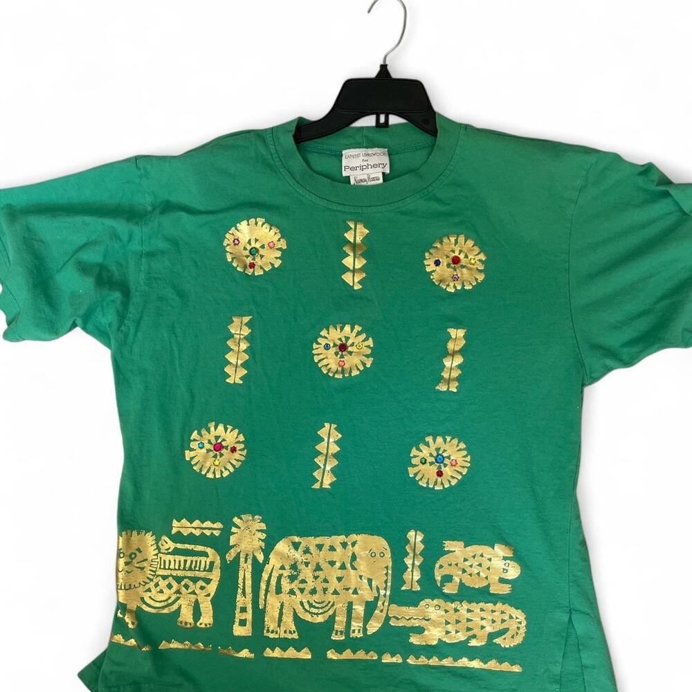 Kathleen Usherwood For Periphery Shirt Single Stitch Green Gold Metallic Vintage